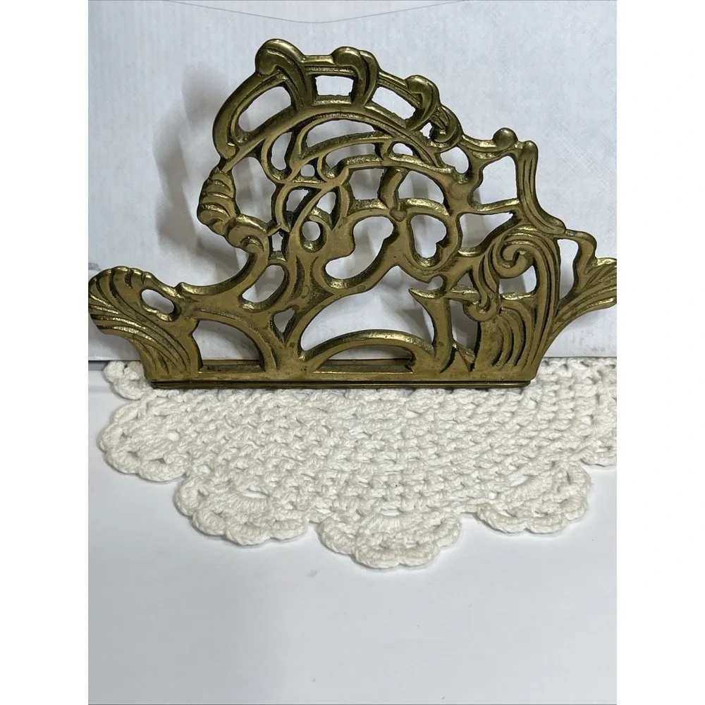 Vintage Solid Brass Napkin Letter Holder Art Ornate Teleflora 1983 Butterfly